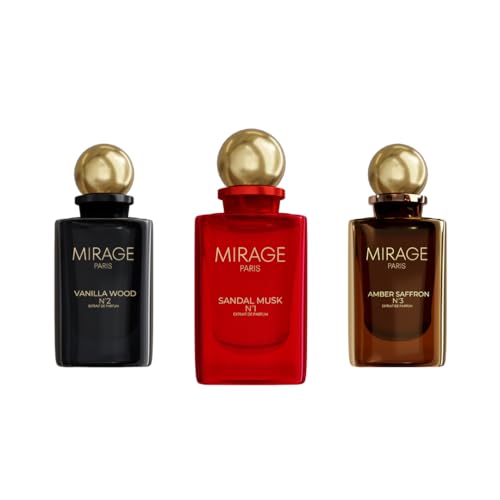 Mirage Paris Signature Set – 3× Extrait de Parfum Unisex (je 50 ml, 30% Duftöl), mit Pheromonen, 2+1 GRATIS Aktion, Sandal Musk No.1 · Vanilla Wood No.2 · Amber Saffron No.3
