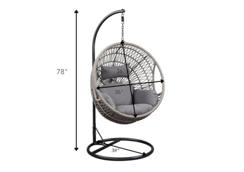 Image of UNIVERSAL FURNITURE Hanging Egg Swing Chair with Stand, Woven Wicker Rattan Style Swing with Cushion, Freestanding Indoor Outdoor Hanging Chair for Patio, Balcony, Garden & Porch (Beige & Grey)