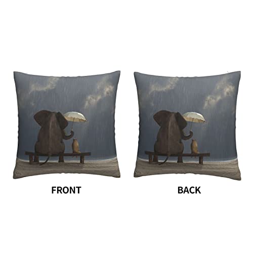 Varun Throw Pillow Covers Elephant Holds Umbrella For Dog On Rainy Day Funny Design Square Pillowcase For Home Decor Sofa Car Bedroom Pillow Case 18X18Inch #TOP2