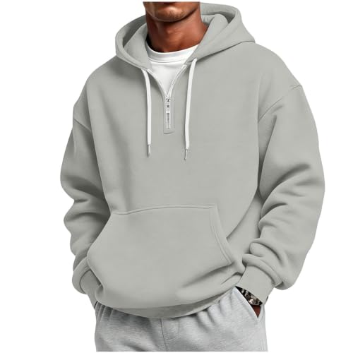 Men's Quarter Zip Hoodies Oversized Solid Pullover With Kangaroo Pocket