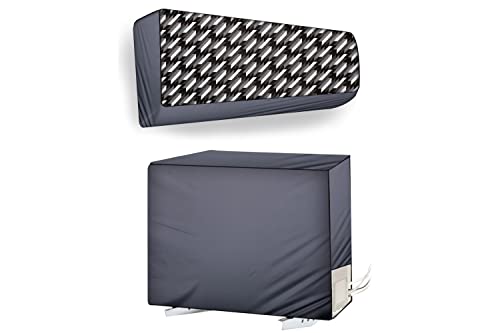 Image of The Furnishing Tree Split AC cover for indoor and outdoor unit of 1 ton waterproof and dustproof Grey Hounds Tooth pattern