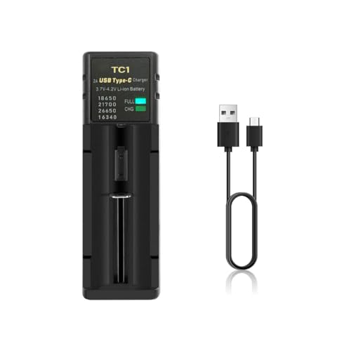 18650 Battery Charger, Single-Slot Universal 3.7V Battery Charger for 18650 21700 26650 14500 16340 Li-ion Rechargeable Batteries