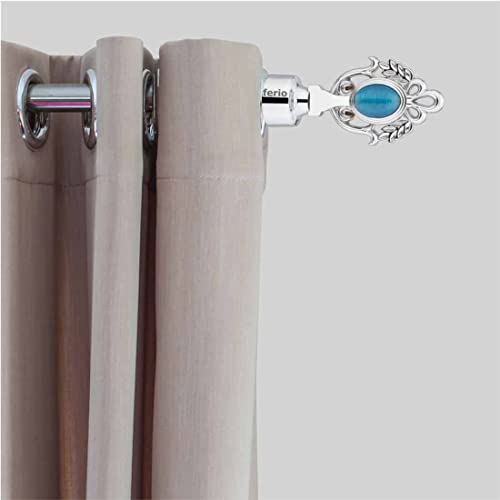 Image of FERIO Chrome Finish Zinc and Diamond Curtain Finials for Door and Window Accessories 1 inch Rod Set of 3 (6 Pcs) Curtain Brackets /Holders for Home Decor
