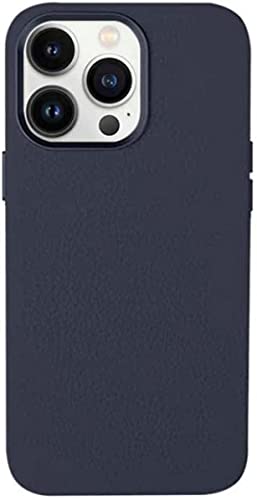 Coque arrière iPhone 13 Pro Max bleu en cuir litchi chic et raffiné avec intérieur microfibre