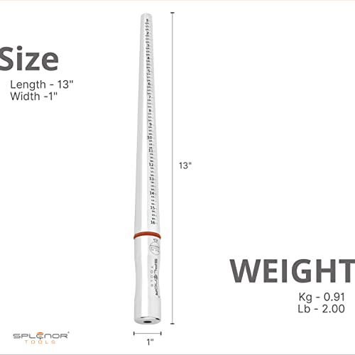 Splenor Tools 13" Solid Stainless Steel Ring Sizing Mandrel For Measuring & Forming Rings - Jewelry Making & Measuring Tool - Ring Sizer (Un-Grooved) #TOP5