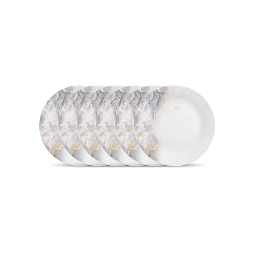 Image of La Opala Diva Pearl Collection Opal Glass Crockery | Quarter Plate Set of 6 | Twilight Clouds Design | for Snacking & Gifting | Microwave Safe | 100% Vegetarian | Extra Strong | Light & White