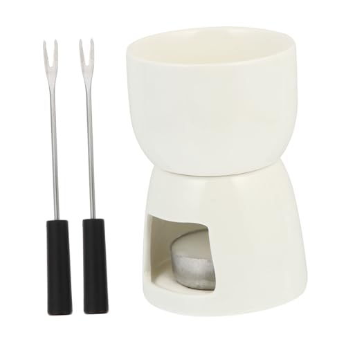 FUNOMOCYA Melting Fondue Set Tea Light Porcelain Melting Pot 2 Forks for Chocolate Cheese Random