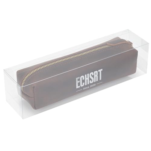 Image of ECHSRT Small Genuine Leather Pencil Pouch for Adults, Coffee | Crazy Horse Leather Finish, Compact Writing Instrument Storage