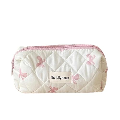 Linda bolsa de maquiagem de viagem com zíper estojo organizador de artigos de higiene pessoal bolsa de armazenamento doce bolsa de armazenamento, Branco, Small, Linda bolsa de maquiagem com laço