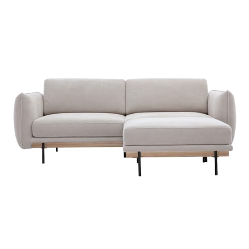 Miliboo Todd - Sofá de 3 plazas y reposapiés de tela de chenilla, color beige y metal