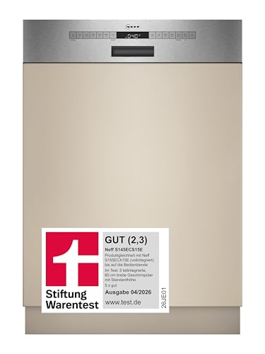 NEFF S145ECS15E, N 50, Smarter Geschirrspüler Teilintegriert 60 cm, Spülmaschine Made in Germany, Besteckschublade, sehr leise, Open Dry, starke Reinigung mit Chef 70°C, Smart Start, Gebürsteter Stahl