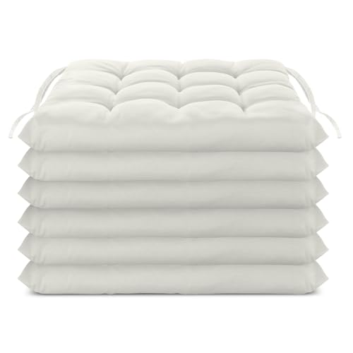 Brandsseller Juego De 6 Cojín De Asiento 40x40 Cm Cojín Para Silla Colchoneta Para Silla Con Correas De Sujeción Cojín Decorativo Para Interior Y Exterior Acolchado - Blanco