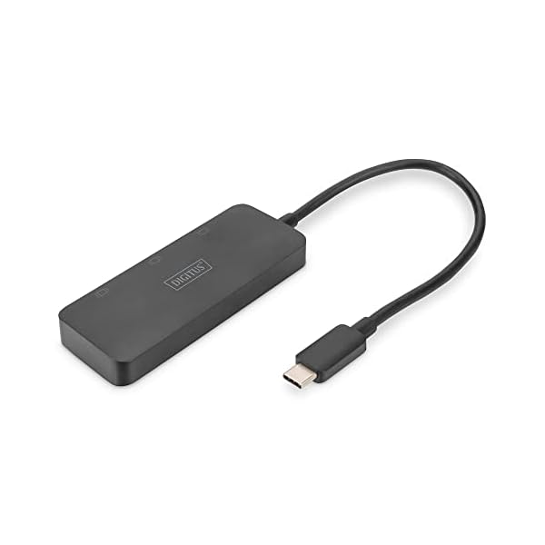 DIGITUS 3-Port USB-C Graphics Adapter - USB-C to 3X Display Port - 4k60Hz - Multi Stream Transport (MST) - Video Hub - Black