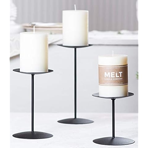 Set of 3 Candle Holders Black Metal Base Candleholders for Desk Top Decoration Table or Mantel Centerpiece in Dining & Living Room, Candelabra for flameless LED, Sphere & Pillar Candles Cover