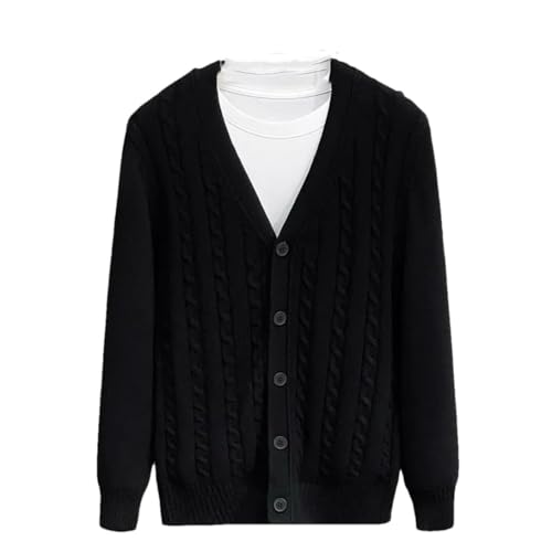 TdvcpmkkMen's Cotton Long Sleeve V-Neck Single Breasted Loose Thick Knitted Casual Sweater