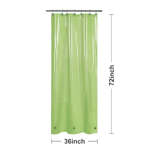 Image of Barossa Design Clear Green Stall Shower Curtain Liner 36 inch W x 72 inch H - Waterproof PEVA Plastic Lightweight Shower Liner for Small Bathroom, 3 Magnets & Metal Grommets - Clear Green