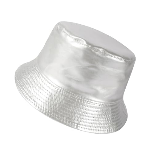 Image of Unisex Black Bucket Hat Waterproof Rain Hat Reversible Shiny Rave Bucket Hat for Concert Festival