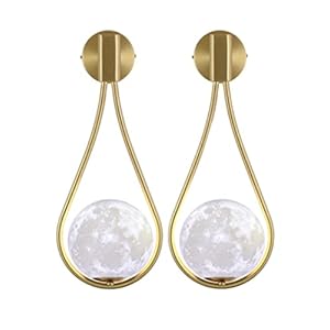 Moderne LED Applique Murale Intérieur 3D Lune Abat-Jour Appliques Murales Personnalité Creative Appliques Murales Chambre Lampes de Chevet (2*Or)