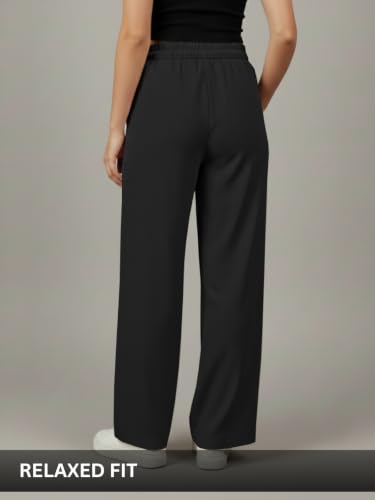 Image of Leriya Fashion Women Relaxed Fit Wide Leg Trousers | Malai Cottage Elastic Drawstring Wide Leg Pants for Women | Casual Straight Lounge Pants with Pockets | Stylish Everyday Office Outfit Bottom Pant