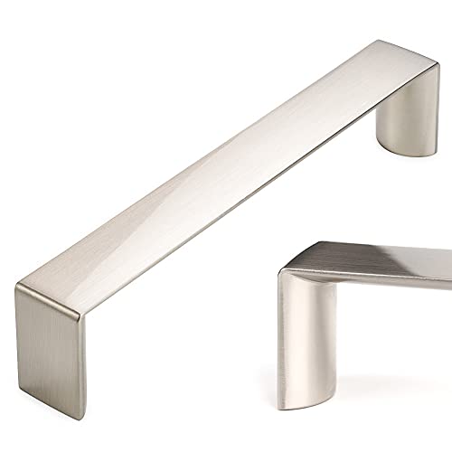 KOOFIZO Wide Cabinet Handle - Shiny Brushed Nickel Furniture Pull, 5 Inch/128mm Screw Spacing, 10-Pack for Kitchen Cupboard Door, Bedroom Dresser Drawer, Bathroom Wardrobe Hardware