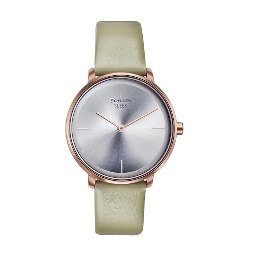 Image of Sonata Sleek Silver Dial Leather Strap Analog Watch for Women-8191QL01