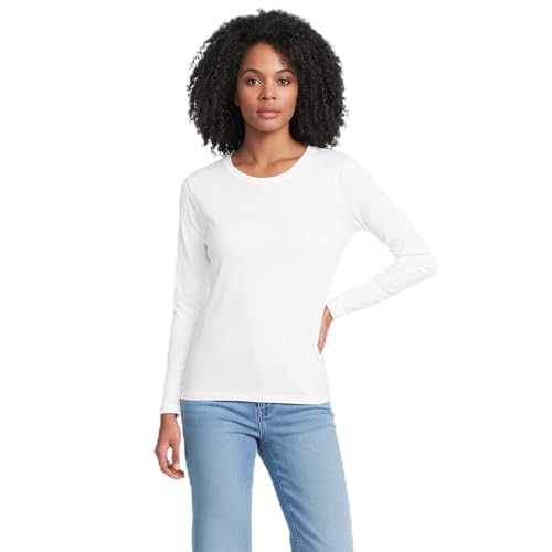 Lands' End Womens Long Sleeve Relaxed Supima Cotton Crew Neck T Shirt White Petite Large