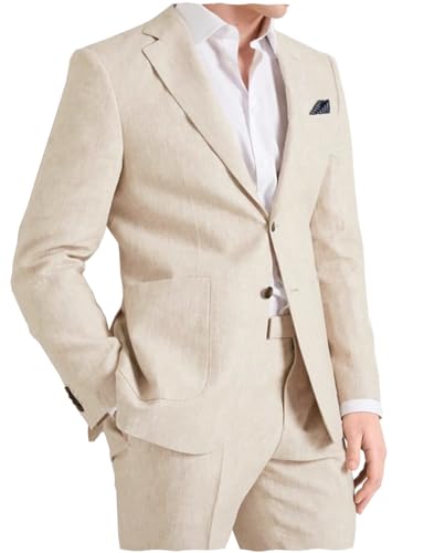 Casual Men's Suits Linen Slim Fit 2 Pieces Tuxedos Summer Beach Wedding Jacket+Trousers3