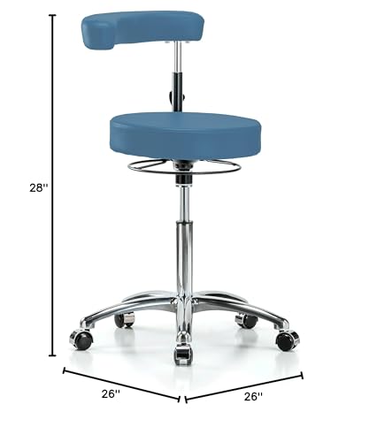 Image of Perch Chrome Rolling Dental Stool Adjustable Height with Procedure Arm | Medium Bench Height 22.5-28 inch | Colonial Blue Vinyl