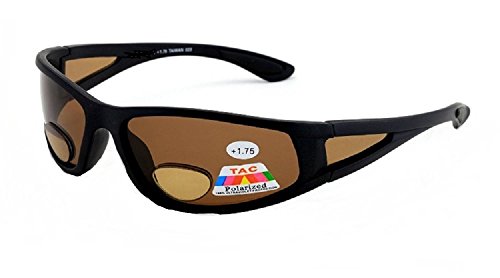 Mens Wrap Around Sport Sunglasses Polarized Plus Bifocal Reading Lens Brown - 2.25