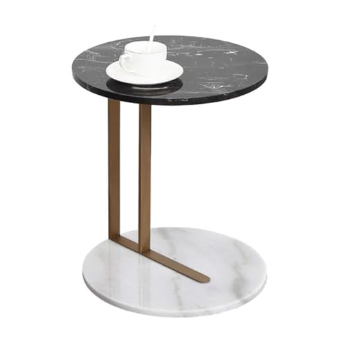 XINGJIAJI Mesa Auxiliar for sofá, Mesa de Centro/mesita de Noche Redonda Moderna Tipo C con Base/Superior de mármol y Marco de Hierro de Metal Dorado, for Sala de Estar o Dormitorio(50cm)