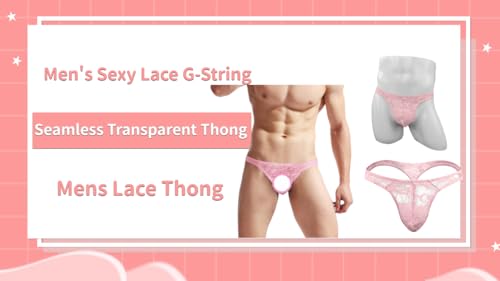 Men's Sexy Lace G-String Underwear Seamless Transparent Thong4