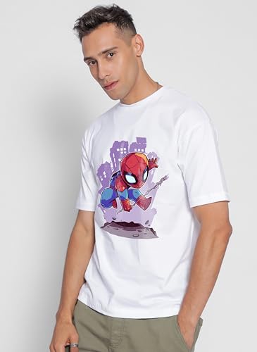 Image of Unisex 100% Cotton Superhero Graphic Printed Drop Shoulder Oversized Fit T-Shirt for Men and Women