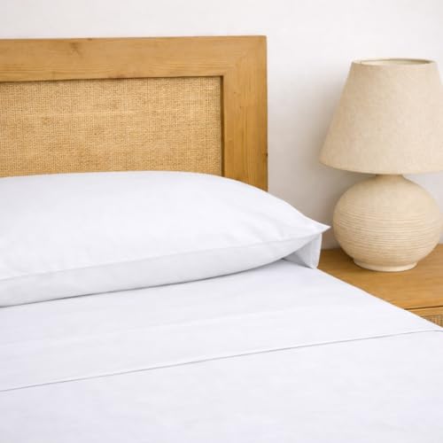 TRAMAS+ Sabanas 150x190 / 200cm 100% algodón, Suave y Traspirable, Juego de sábanas 4 Piezas, Sabana Bajera Ajustable, Encimera, 2 Fundas de Almohada 90x45cm, Certificado Oeko Tex  (Cama 150, Blanco)