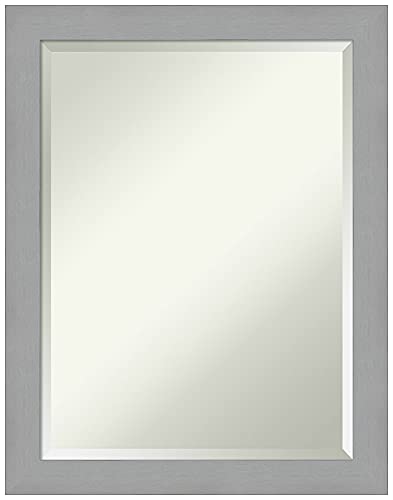 Image of Amanti Art Framed Vanity Mirror | Bathroom Mirrors for Wall | Brushed Nickel Mirror | Wall Mounted Mirror | Medium Mirror | 27.50 x 21.50