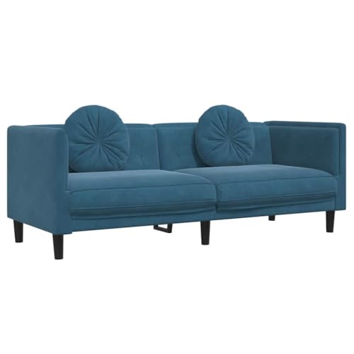 Willood Sofa mit Kissen 3-Sitzer Blau Samt, Polstersofa Loungesofa Couch für Wohnzimmer, Designsofa Wohnzimmersofa Sitzmöbel, Modern – Bild 4