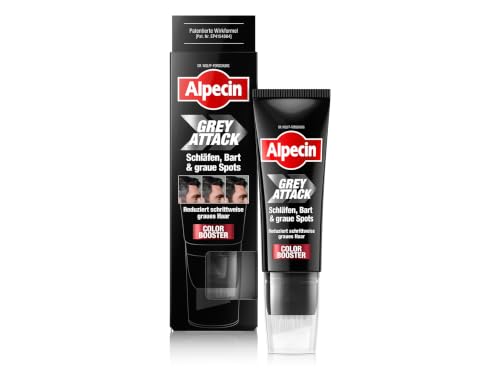Alpecin Grey Attack Schläfen, Bart & graue Spots Color Booster 50ml - Graue Haare an Bart & Schläfen abdecken - Für natürlich dunkles Männerhaar - Schrittweise Repigmentierung, mit 5,6-DHI-Technologie