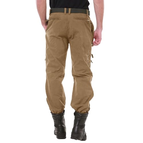 CRYSULLY Men's Cotton Multi-Pockets Work Pants Tactical Outdoor Military Army Cargo Pants (No Belt)