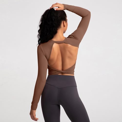 Image of ABOCIW Women Twist Back Workout Top with Built in Bra Cap Sleeve Pilates Yoga Crop Top Athletic Gym Shirt