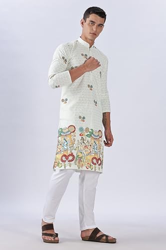 Image of BE ACTIVE Men's Cotton | Regular Fit Casual Mandarin Collar | Long Length Full Sleeves | Embroidered Indian Kurta