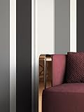 NEWROOM Tapete Schwarz Vliestapete Streifen - Streifentapete Modern Grau Weiß Linien Muster Mustertapete Edel inkl. Tapezier-Ratgeber