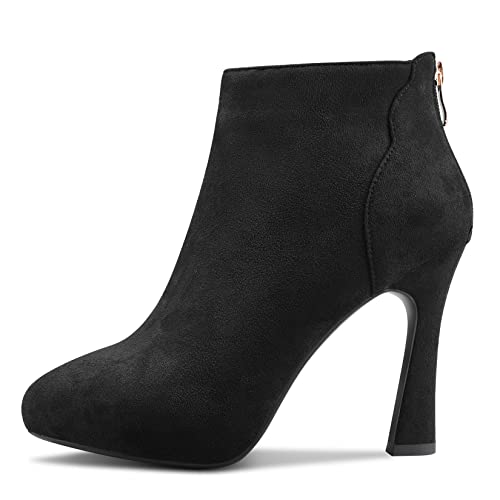 Aachcol Women Inner Platform Ankle Boots Short Bootie Pumps Close Pointed Toe Slip-on Stiletto High Heel Dress Shoes Suede Zipper 4 Inch2