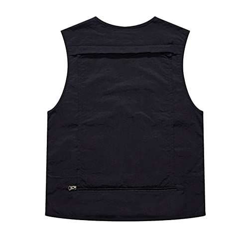 Perbai Mens Utility Fishing Cargo Vest Summer Outdoor Work Photo Safari Travel Vest Jacket(Black-L) #TOP2