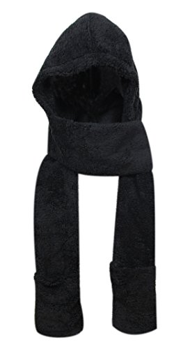 Super Soft Fleece Women’s Hooded Scarf & Hat W/Glove Pockets