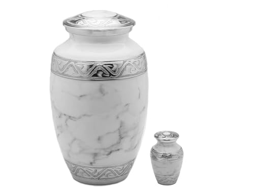 GR8 Keepsakes White Marble Urn with 4 Small Keepsake Urns for Human Ashes - Adult Male, Female, Decorative Cremation Urn