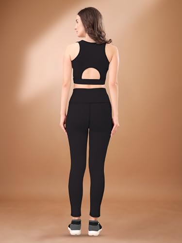 Image of High-Waist Leggings with Phone Side Pocket, Gym wear Track Suit, Women's 2-Piece Workout Set, Sports Bra, Co-ord, Sports Running Suits, Yoga Wear