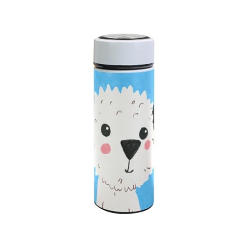 Akiraki 水筒 いぬ 犬柄 ブルー おもしろ かわいい 350ml 保温 保冷 マグボトル 真空断熱 ステンレス スリム 軽量 おしゃれ スポーツボトル 魔法瓶 アウトドア 登山 オフィス
