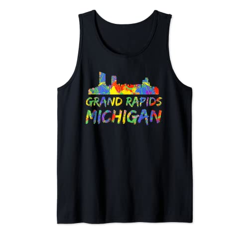 Michigan City Skyline Art coloré Grand Rapids Skyline Débardeur