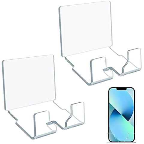 Kamehame Wall Phone Holder Acrylic 2 Pcs Clear Wall Mounted Smartphone Holder Cell Phone Charging Stand Storage Organizer Bracket Compatible with All Phone for Bathroom, Kitchen, Office and More Cover