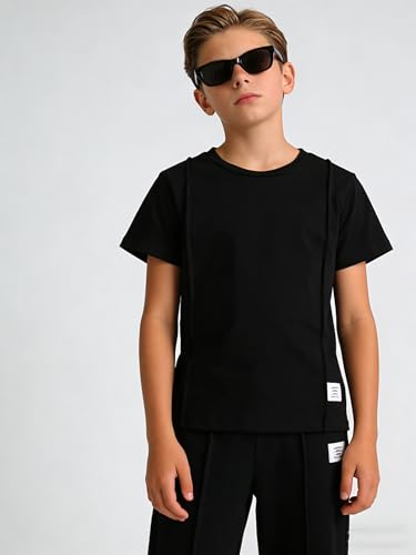 Image of OLMRJKD Boys 2 Piece Outfits Color Block Clothes Short Sleeve T Shirt and Camouflage Pants Summer Clothing Sets