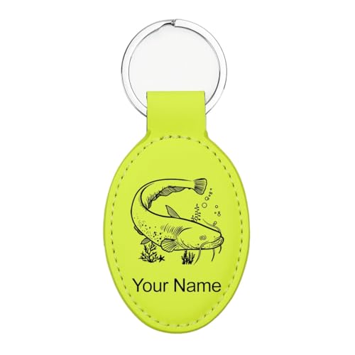 LaserGram Oval Keychain, Catfish, Personalized Engraving Included (Neon Green)